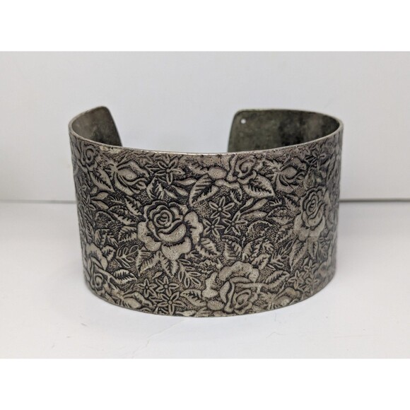 Roses Textured Metal Cuff Bracelet - Picture 1 of 5